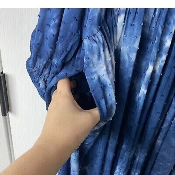 Torrid Tea-Length Chiffon Clip Dot Blue Tie Dye Midi Dress Plus Size 1 1X new!!! - Picture 11 of 13